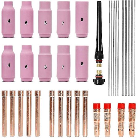 TIG Svejs Tilbehørs Sæt, Adapterhylstre + Hus + Keramiske Dyser + Wolfram Elektroder Til -26