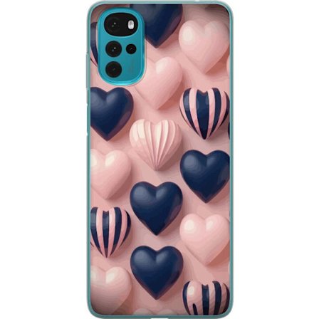 Kompatibelt Mobildeksel til Motorola Moto G22 Myke tredimensjonale hjerter i rosa og marineblå toner i et romantisk mønster
