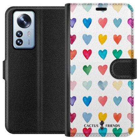 Kompatibel Tegnebogsetui til Xiaomi Xiaomi 12 Pro Cactus and Friends - Watercolor Love Grid