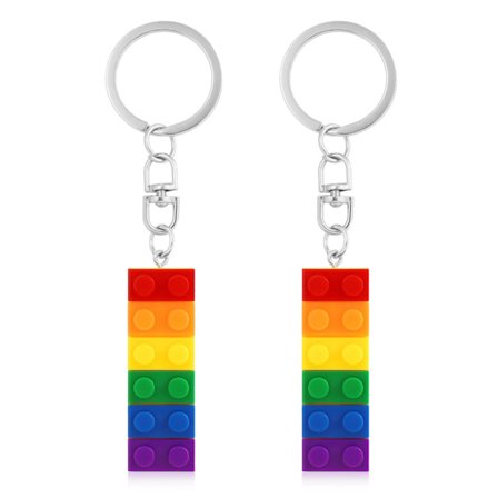 2 stk regnbue murstein nøkkelring, farge stolthet nøkkelring lappeteppe blokk