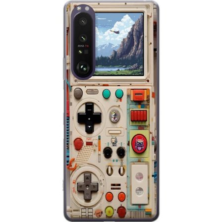 Kompatibelt Gjennomsiktig deksel til Sony Xperia 1 III Retro spillkonsoll design med pikselgrafikk og fjellandskap, nostalgisk spill-estetikk med futu