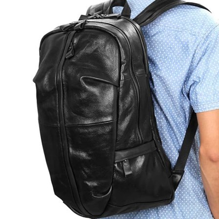 Sac à dos en cuir noir pour hommes - Sacs en cuir