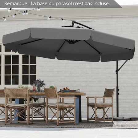 Parasol Déporté 305 cm med Betræk - COSTWAY - Læne fra 0 til 35° - Solbeskyttelse - 8 Spidser til Have, Terrasse Grå