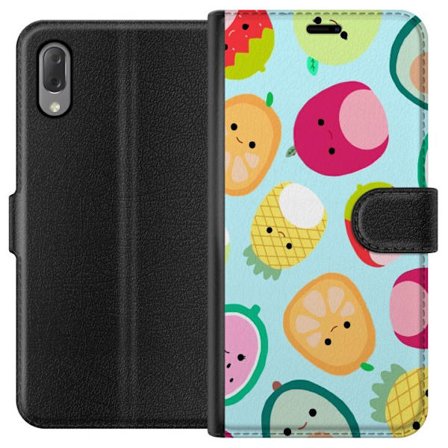 Kompatibelt Lommeboketui til Sony Xperia L3 Mønster av kawaii-frukter som jordbær sitron ananas og avocado på lyseblå bakgrunn