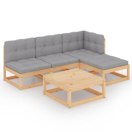 Vidaxl Loungegrupp Med Dynor 5 Delar Massiv Furu Grå