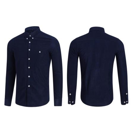 Herre Langærmede Skjorter Turn Down Krave Knap Ned Hold Varme Casual Bluse til Efterår Vinter Mørkeblå 3XL