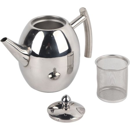 Rostfri tekanna med sil, 1 liter/1,5 liter tekanna, fin silvertekanna med filter kompatibel för hem, hotell, restaurang, löst te (1L)