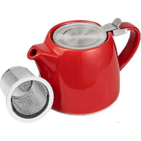 Rød keramisk tekanne for løs te med sil og lokk, 550 ml / 18,6 oz for 1 eller 2 personer - Bra