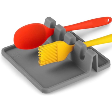 Silikoninen keittiövälineteline, lusikkateline, teline kauhoille, lastoille, pihdeille, lämmönkestävä ja tippumattoman pohjan kanssa