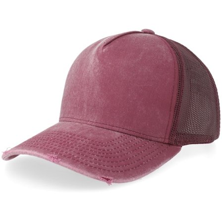 Equip - Rood trucker Cap - Distressed Maroon Pigment Washed A-frame Trucker @ Hatstore