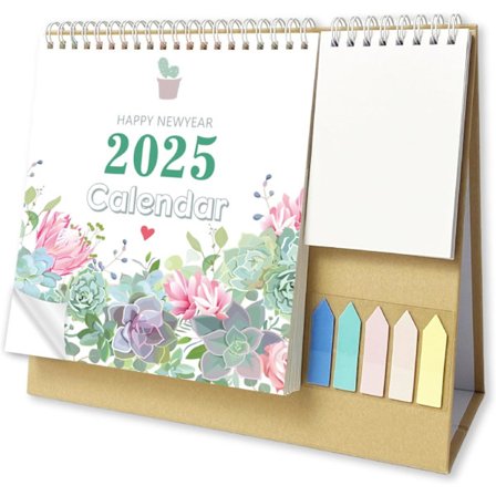 Skrivebords Kalender 2025 - 12 Måneder Flip Kalender til Skrivebord, Skrivebords Kalender 2025 Stående Flip 10.24'' X 10.16'', med Lille