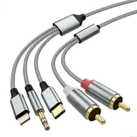 3-in-1 audiokaapeli: Lightning/RCA/USB C - 3,5 mm/RCA Yhteensopiva auto-, kotiteatteri- ja kaiutinkäyttöön (Eurooppa) - WELLNGS