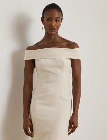 Lauren Ralph Lauren Crepe Off-The-Shoulder Gown - Cream - 42