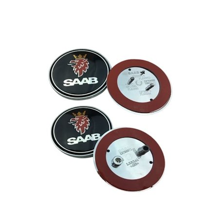 2 sorte Saab logoer til motorhjelm og bagklap, 68 mm