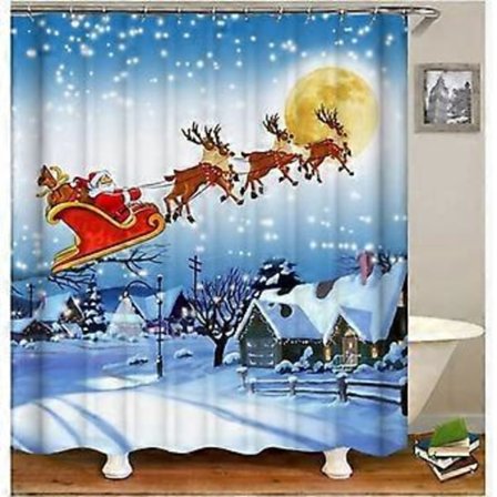 1 stk. Julebruseforhæng Julemand Vandtæt Polyester Anti-meldug Badeforhæng - Julekane 150 x 180 cm