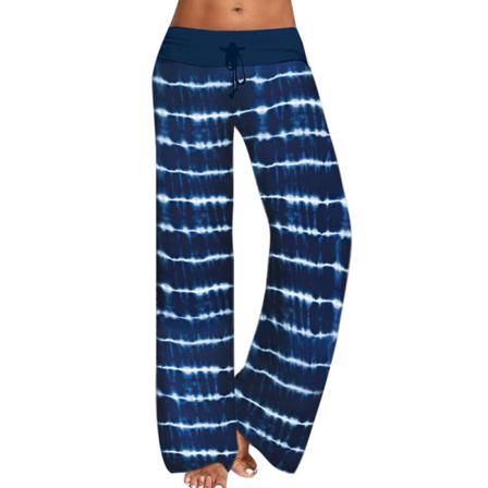 Dam Med Elastisk Midja Med Breda Ben Loungewear Randig Palazzo Byxa