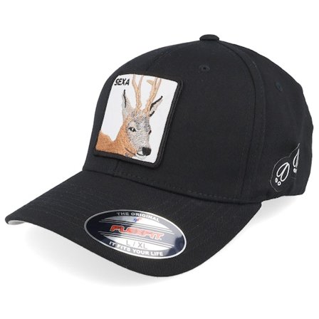 Hunter - Schwarz Flexfit Cap - Sexa Rådjur Bock Wooly Combed Black Flexfit @ Hatstore