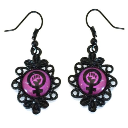 Earrings - Feminist - Purple/Black - Black