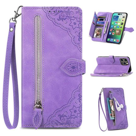 Etui til Samsung S24 Fe lilla lær Lommebok med glidelås