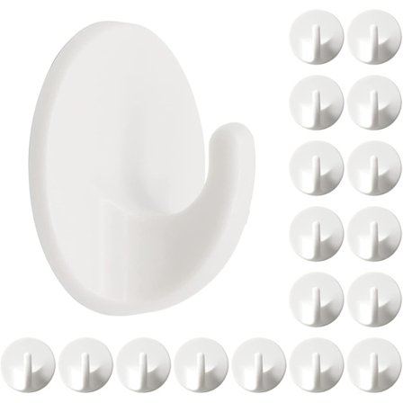 18 stk selvklebende kroker i plast, hvite klebende kroker for å henge frakk, håndkle, badekåpe, nøkkel, flyttbare veggkroker for flerbruks veggkroker,