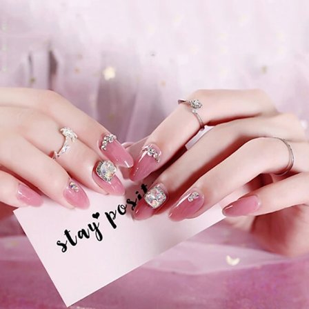 Akryl Bryllup Fake Negle Tips Klistermærke Sæt 24 stk/pakke Glitter Falske Negle Klistermærke Neglekunst Klistermærker med Lim