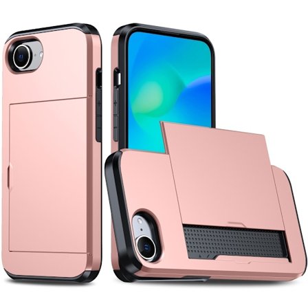 SKALO iPhone 16e Armor Kortholder Cover - Rosa guld