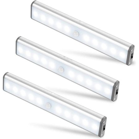 Set med 3 trådlösa 10 LED-lampor, USB-uppladdningsbara, portabla vita