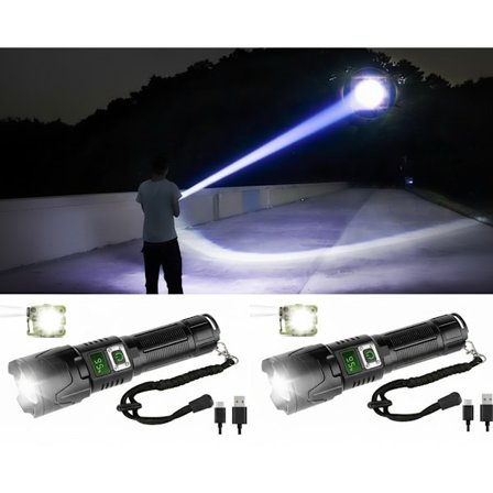 2-Pack LED Ficklampa A09 set – 6000 Lumen, 50W, Uppladdningsbar & Taktisk & COB survival