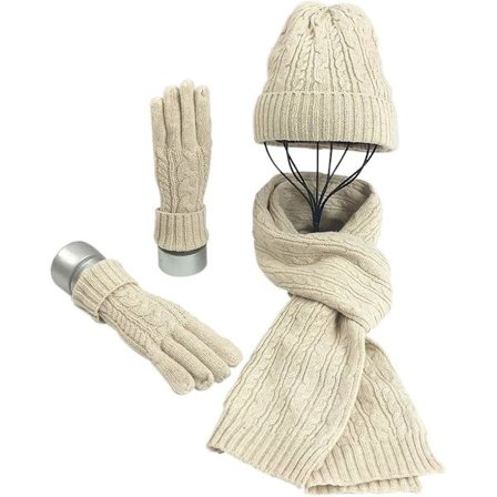 Hue, tørklæde og handskesæt til kvinder Damer Blødt varmt strikket langt tørklæde 3 i 1 Vinter tykt strikket sæt til skiløb Udendørs shopping Fiskeri