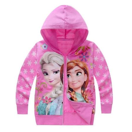 Frozen Elsa Anna Trykt Langarmet Hoodiejakke Barn Jenter Casual Hettelue Yttertøy med Full Glidelås Rose Red