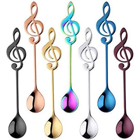 7 stk. Kaffeskjeer i rustfritt stål, Søte musikkskjeer Sett teskjeer Regnbuefargede for omrøring av te Dessert Drikke Blanding Milkshake Skjeer