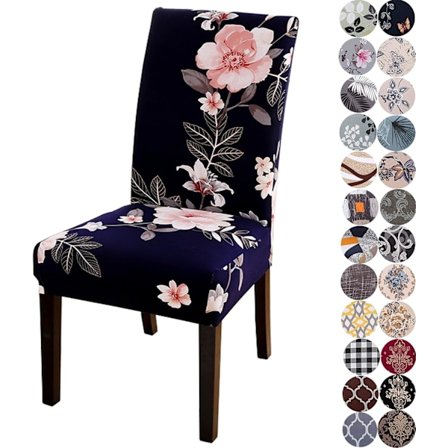 Strækbare Parson Stolebetræk til Spisestuestole, Sædebetræk, Stolebeskyttere (Sæt med 4, Blomster Blå)