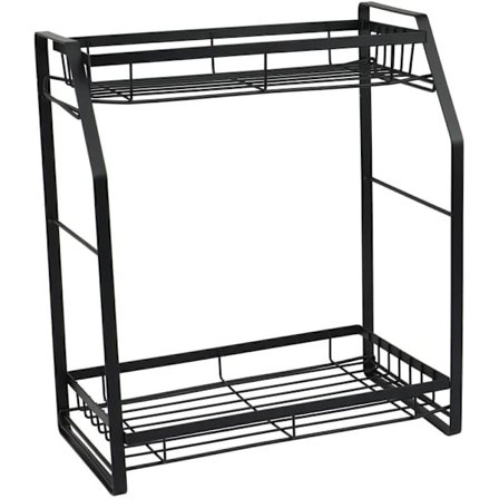 Maustekori, 2-kerroksinen maustekori, maustekori, vakaa seisova säilytysteline maustepurkeille, musta