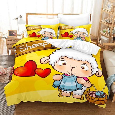 H4 Käsin Piirretty Sarjakuva Lammas 3D-Tulostettu Vuodevaatesetti Pussilakana Peittopäällinen Tyynyliina Lasten Lahja