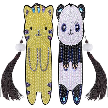 2-pak Diamantbroderede Bogmærkesæt med Læderophæng (Pand