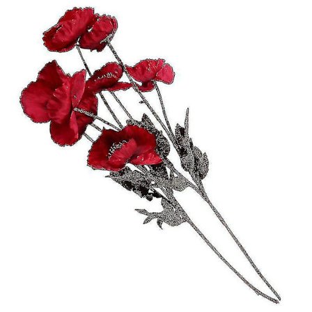 57x10cm Røde Tørkede Blomster 2stk Simulerte Blomsterbuketter Håndverk Kunstig 4-hodet Valmueblomst