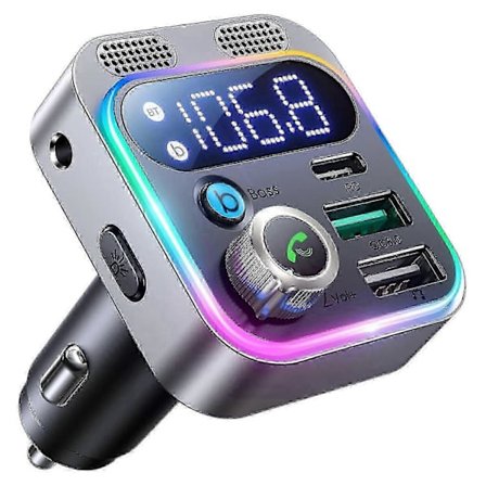 Bluetooth Biladapter FM-sender for bil 48W Hurtiglader med doble mikrofoner