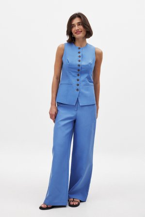 NA-KD Linen Blend Mid Waist Pants - Linned bukser - Blå - EU 34