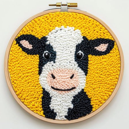 DIY Punch Needle Kit: Tegneserie Sød Ko