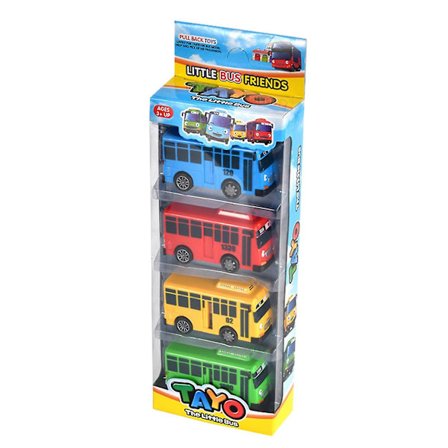 4 stk Lille Bus Tayo Legetøj, Lille Bus Tayo Billegetøjsæt, Træk Tilbage Mini Biler Til Venner Mini (Tayo Rogi Gani Rani)