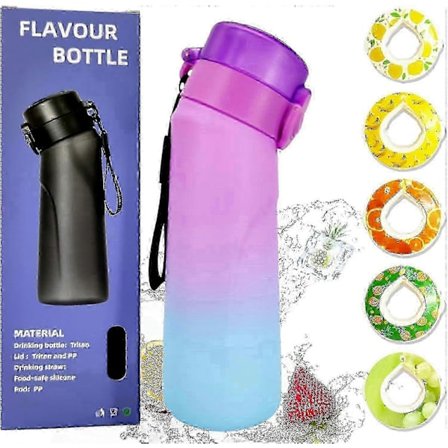 Ilmavesipullo 5 makupodilla, 750 ml urheiluilmavesipullo pillillä, tiivis juomapullo hedelmäaromilla ulkokuntosalille (