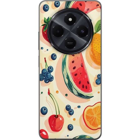 Kompatibel Mobilcover til Xiaomi Redmi A4 Legesyg frugtillustration med vandmelon, citrus, jordbær, kirsebær og bær