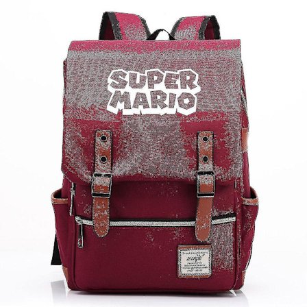 Anime Super Mario Backpack Casual Satchel Oxford Burgundy School Bag