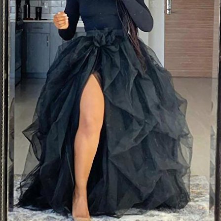 Sommarklänning för kvinnor, Tulle, Lång Kjol, Hög Midja, Volang, Golvlång, Bröllop, Puffig Maxi-kjol, Klänningar för kvinnor