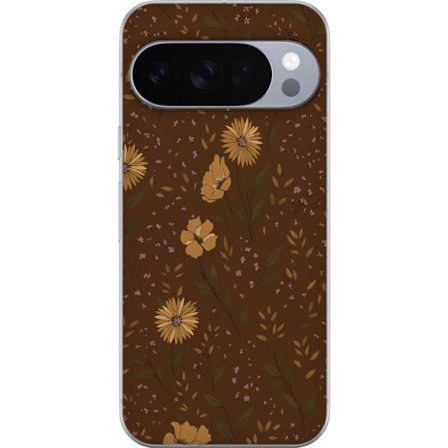 Kompatibelt Mobilskal till Google Google Pixel 10 Pro Bruna blommor retro blommönster blommig design 70-tals vintagestil mönster bohemisk tapetinspi