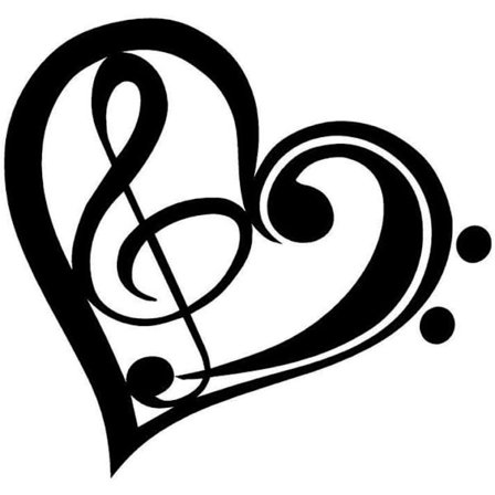 1 stk. bilsticker, kreativ sticker Treble Clef Heart musik