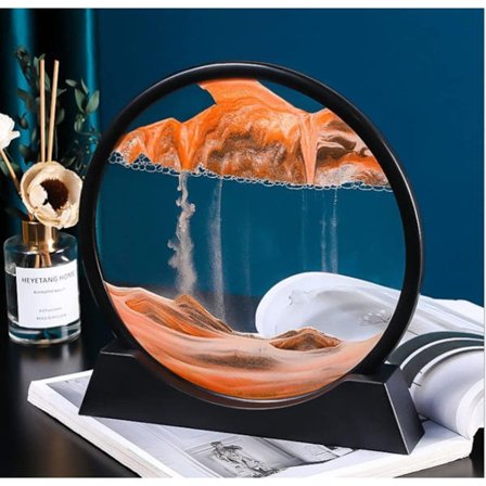 Flytende Sandkunst Dekor, 3D Flytende Sandmaleri, Rund Glassramme Sand Timeglass Dekor, for Kontor Soverom Hjem (Størrelse: Liten, Farge: Gul)