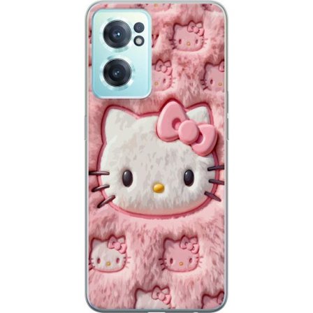 Kompatibelt Mobildeksel til OnePlus Nord CE 2 5G Hello Kitty rosa fluffy bakgrunn med ikoniskt ansikt og kawaii-estetikk
