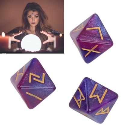3 stk runeterninger 8-sidet stjernehimmel mystiske levende farger astrologi læring spådom polyhedral terningsett for voksne lilla blå
