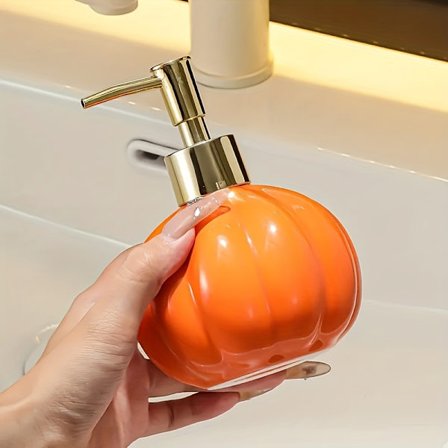 Sæt med 2 keramiske sæbe- og shower gel-flasker - Sødt græskardesign, phthalatfri tomme genopfyldelige dispensere (380 ml/12,6 oz) til badeværelset